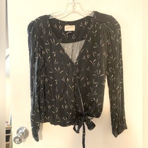 Charcoal Business Casual Wrap Blouse